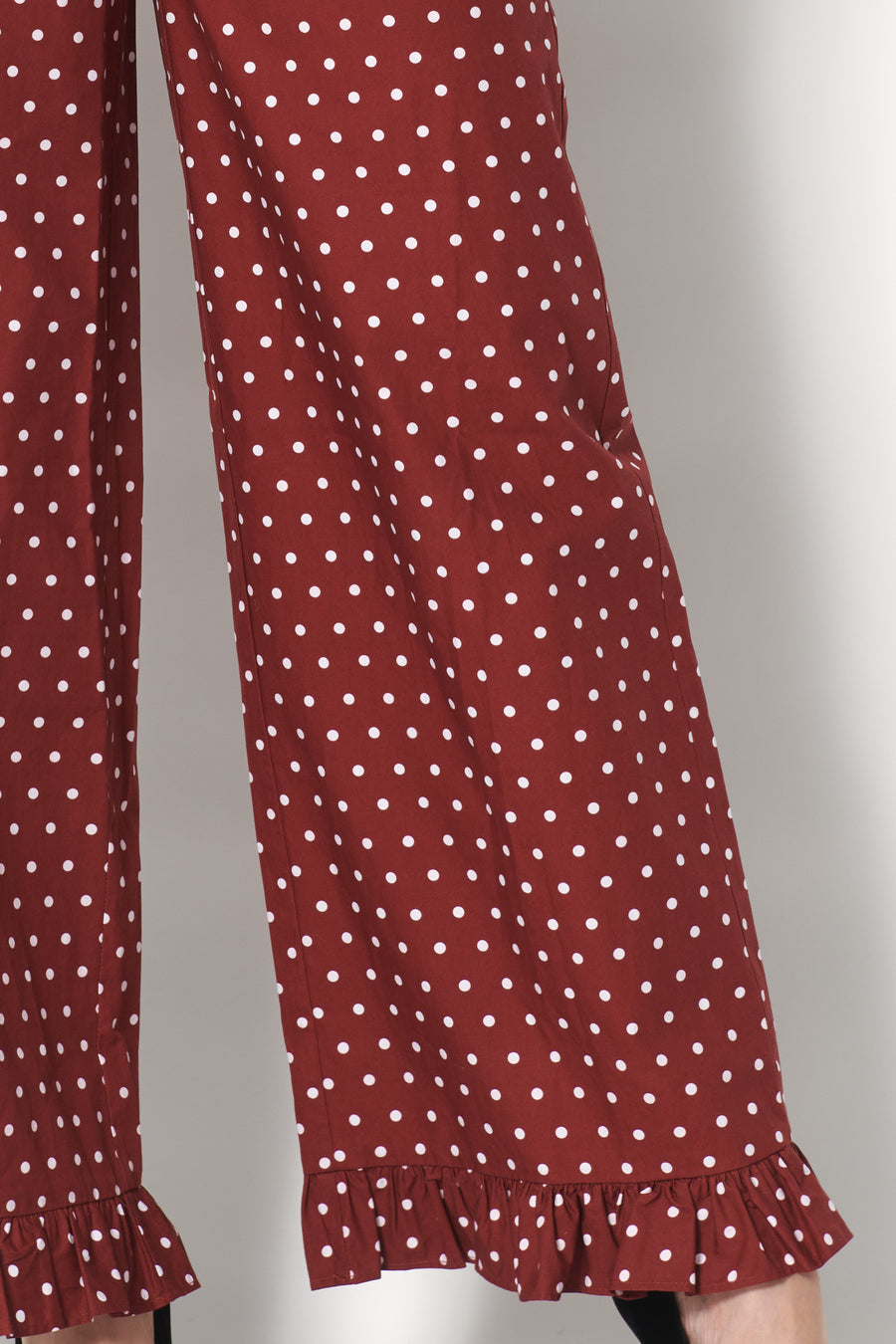 Ruffle Pant in Maroon Dots