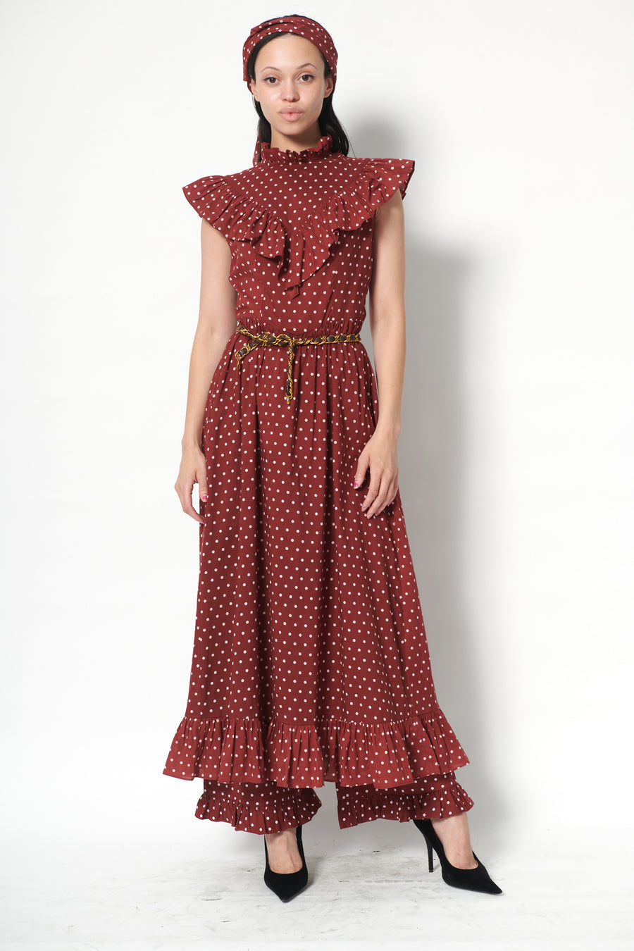 Caroline Dress in Maroon Dots