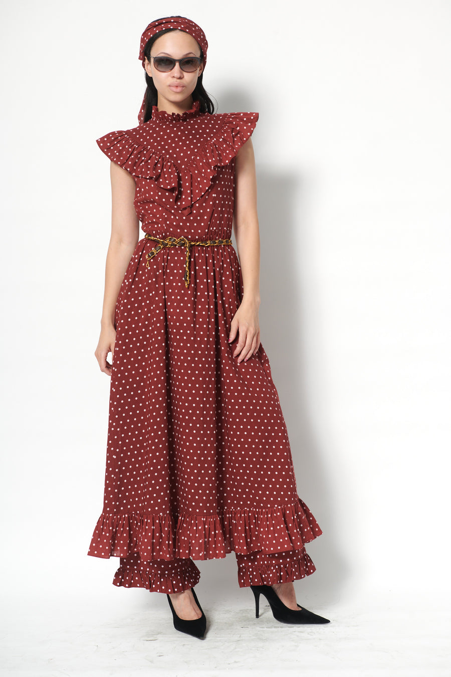 Caroline Dress in Maroon Dots