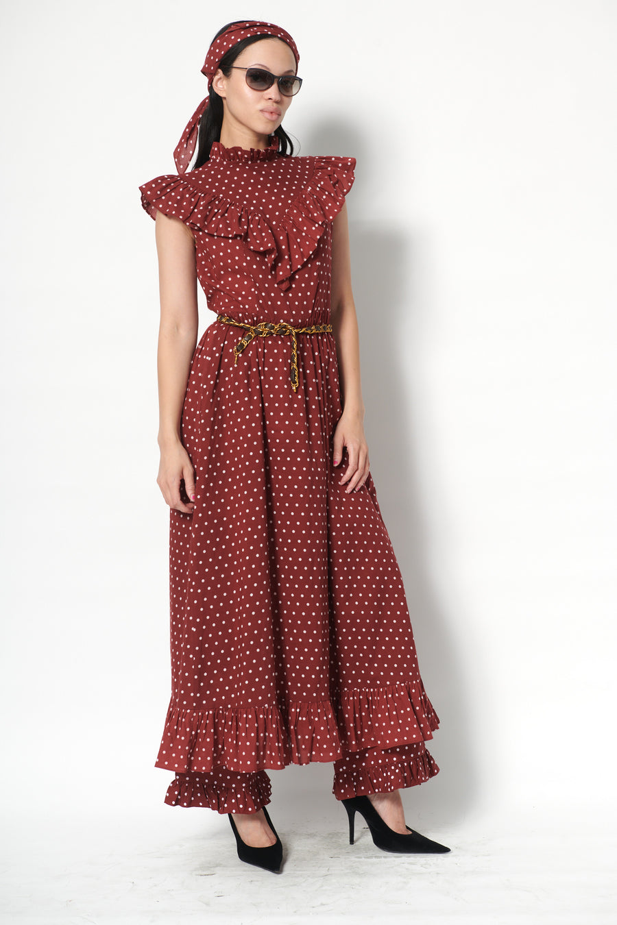 Caroline Dress in Maroon Dots