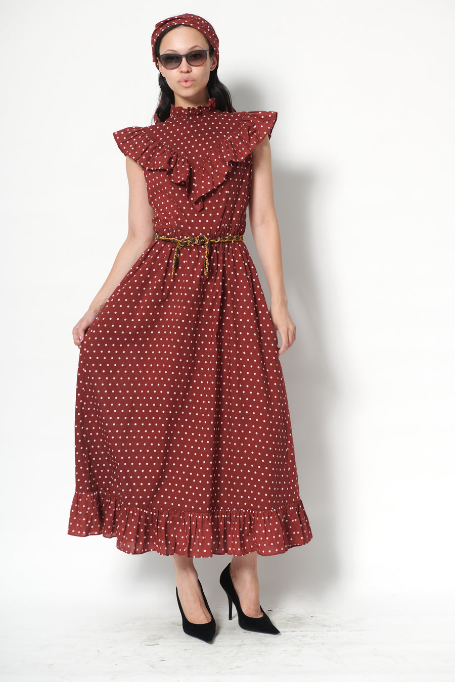 Caroline Dress in Maroon Dots