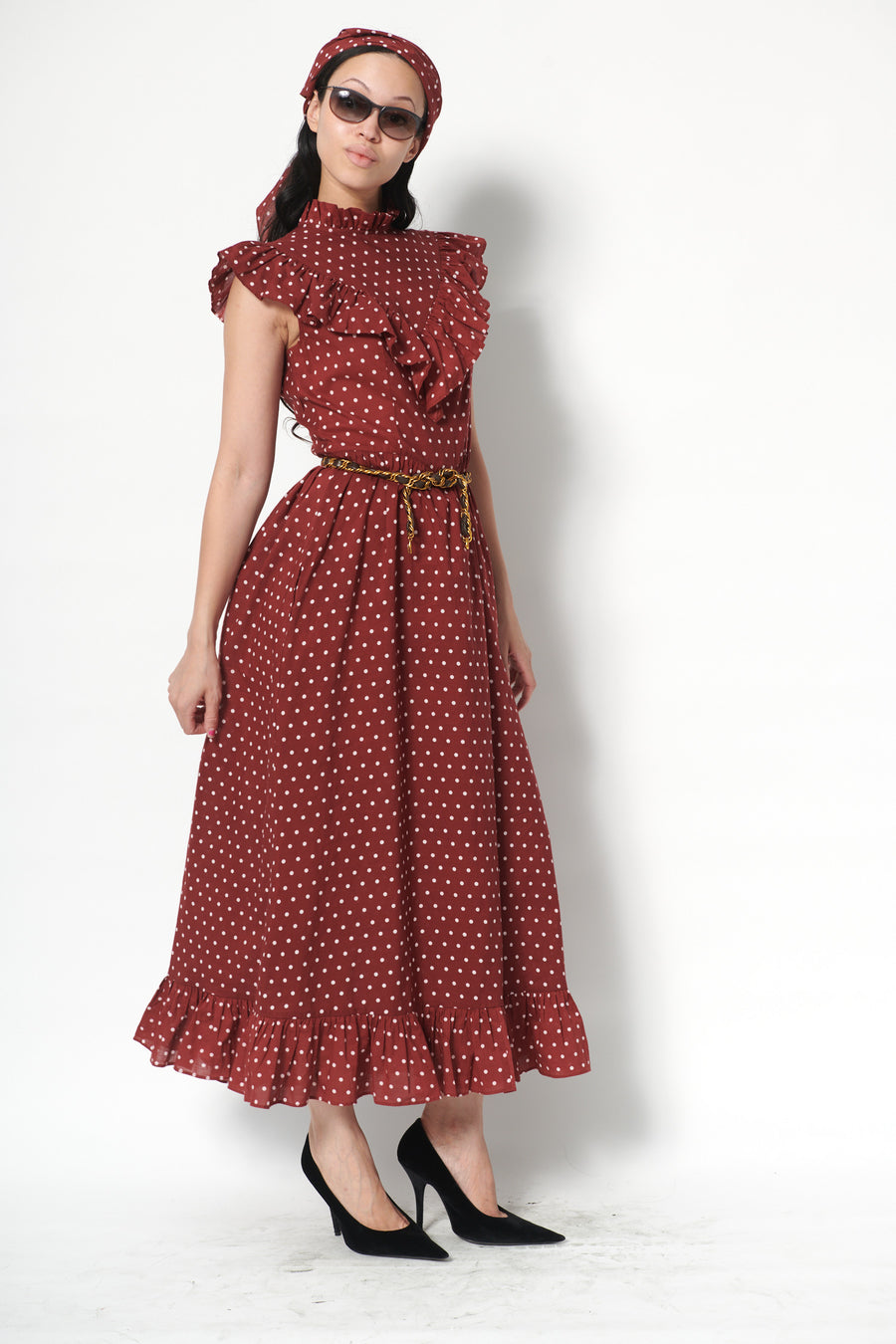 Caroline Dress in Maroon Dots