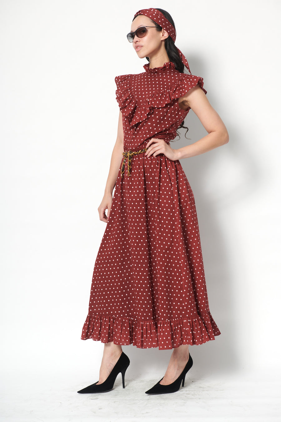 Caroline Dress in Maroon Dots