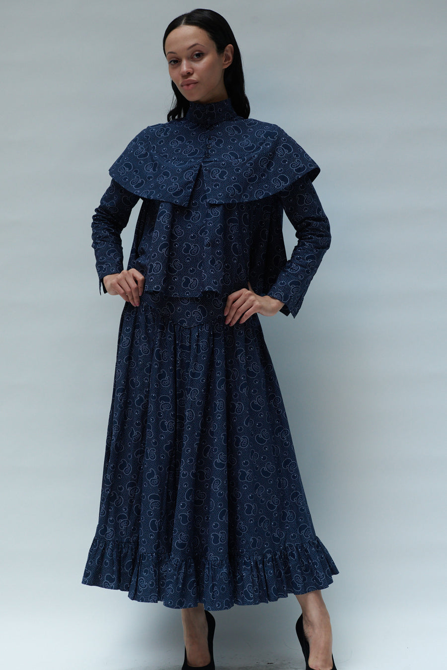 Ruffle Skirt in Midnight Paisley