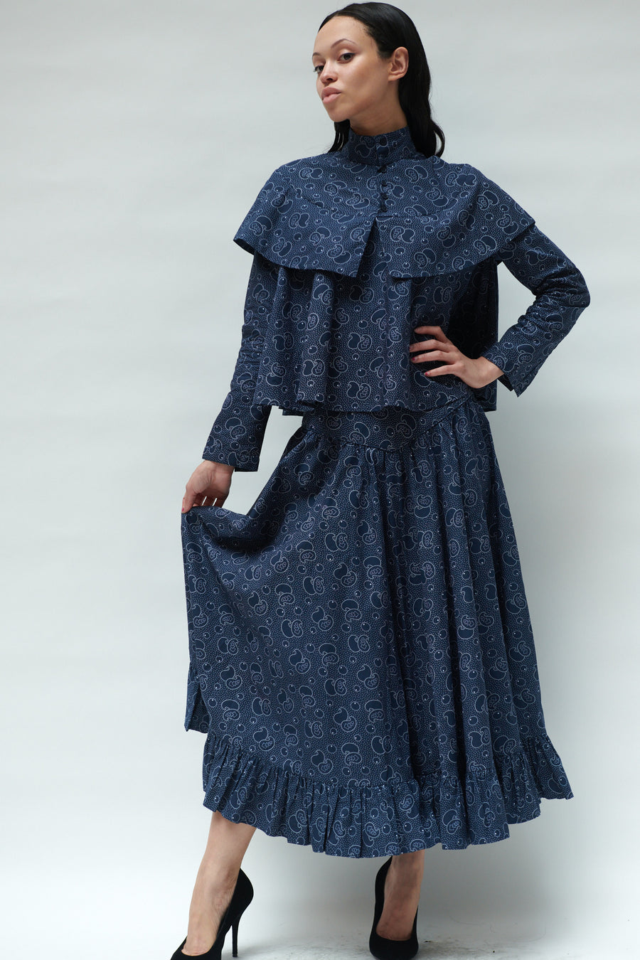 Ruffle Skirt in Midnight Paisley