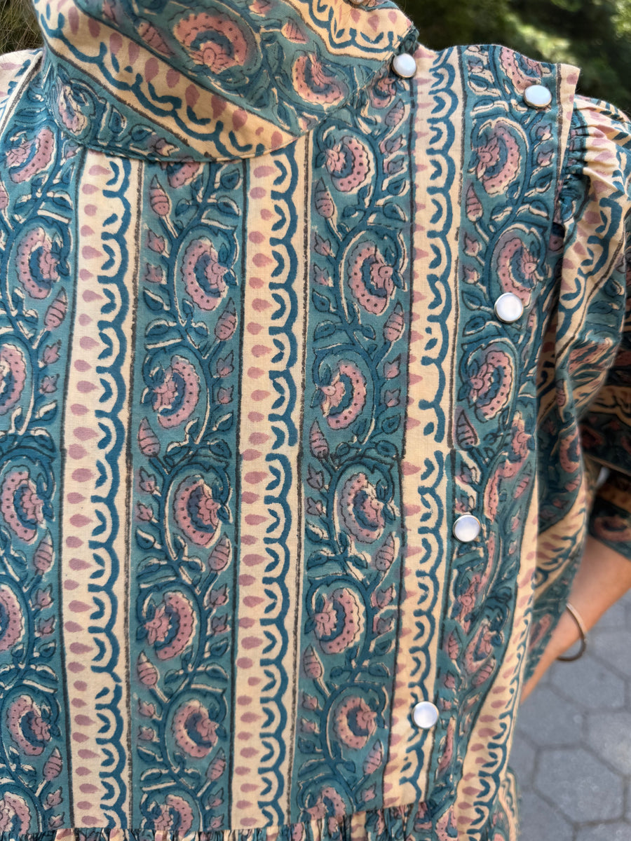 Snap Smock Dress in Teal and Beige Floral – BATSHEVA