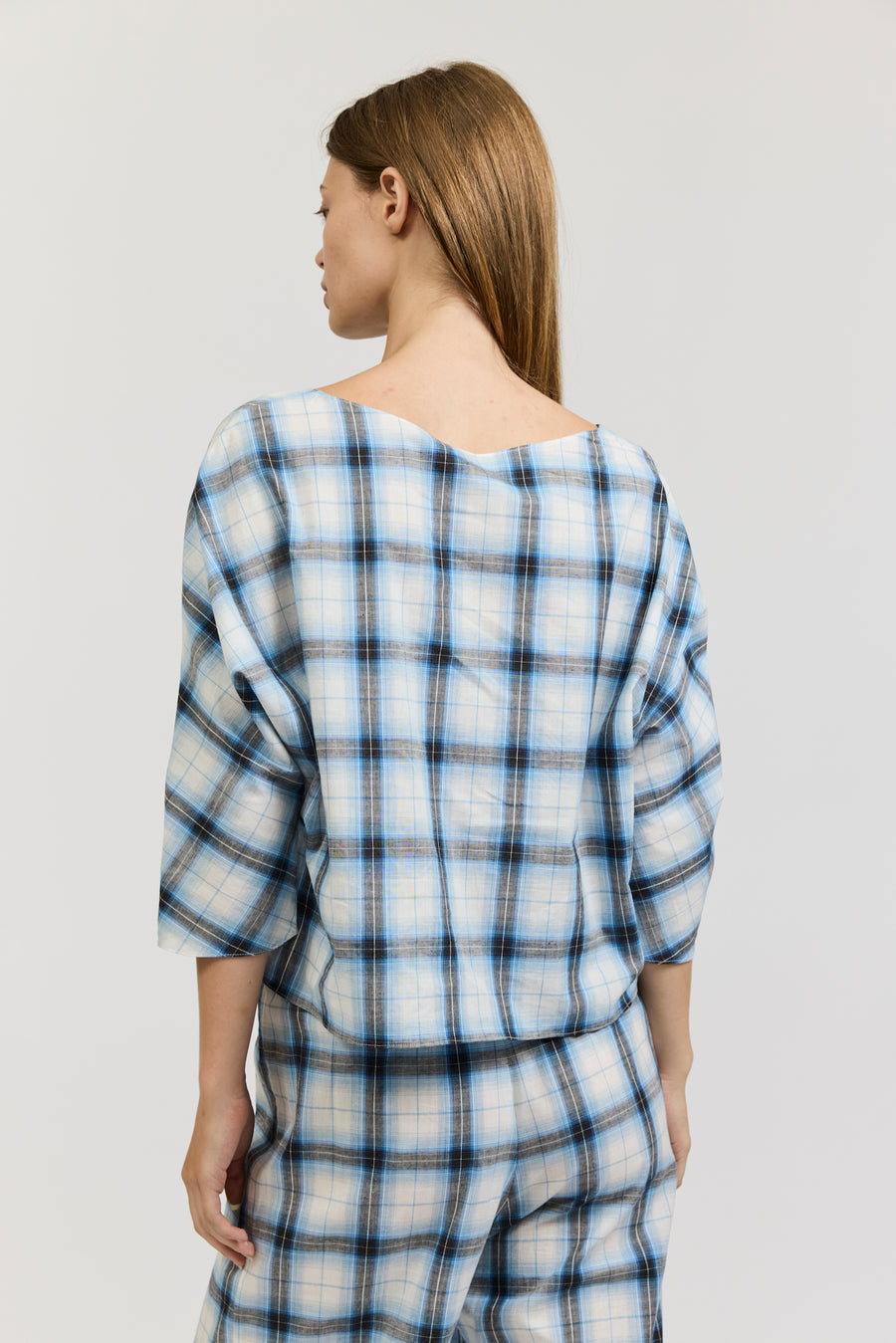 Erin Top in Blue Cotton Check