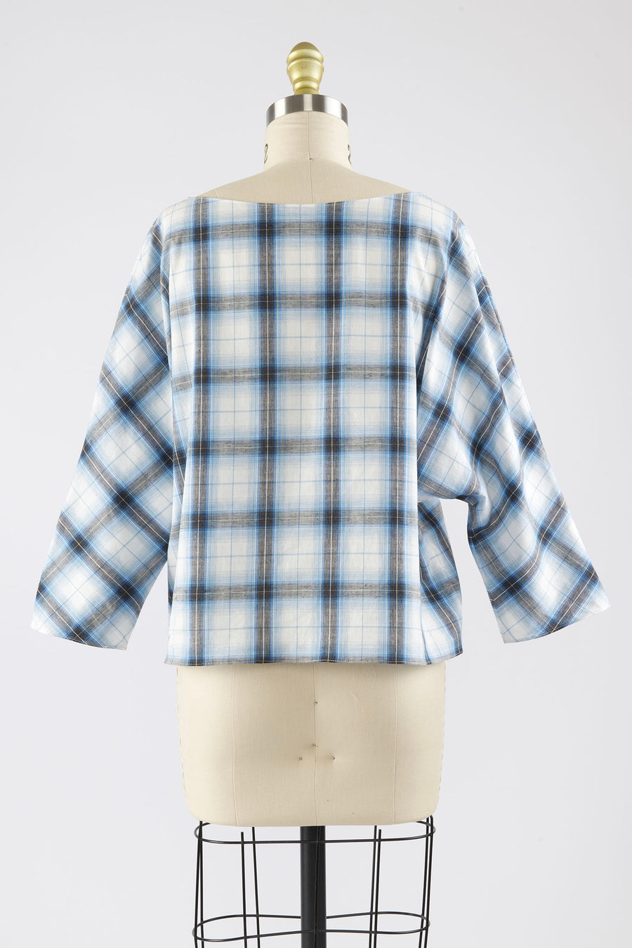 Erin Top in Blue Cotton Check