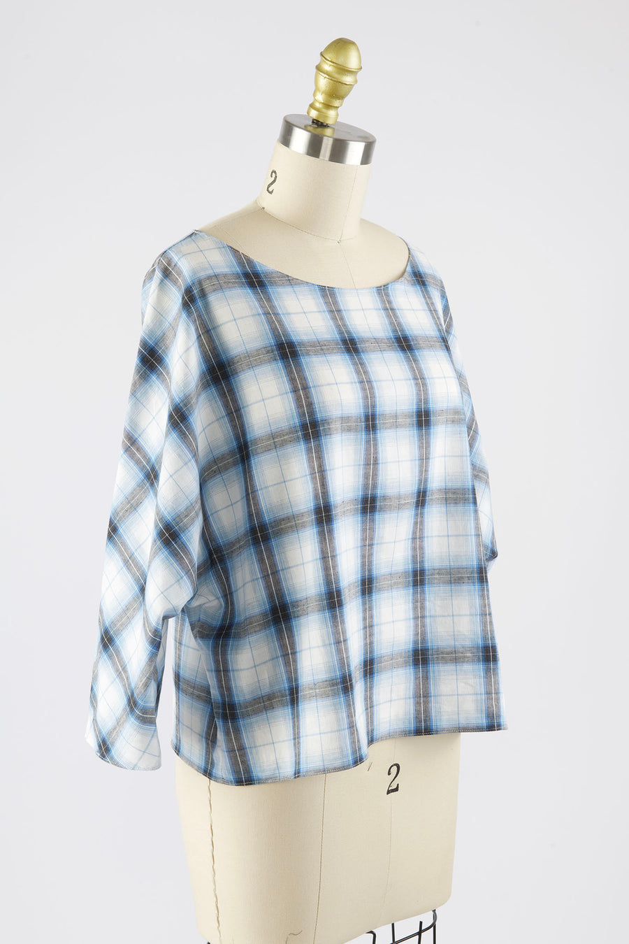 Erin Top in Blue Cotton Check