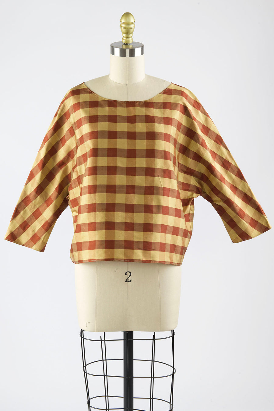 Erin Top in Gingham Silk Taffeta