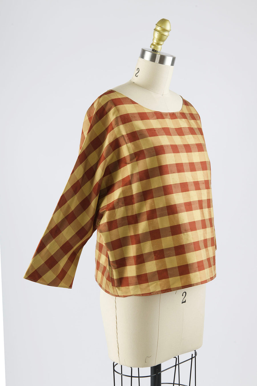 Erin Top in Gingham Silk Taffeta