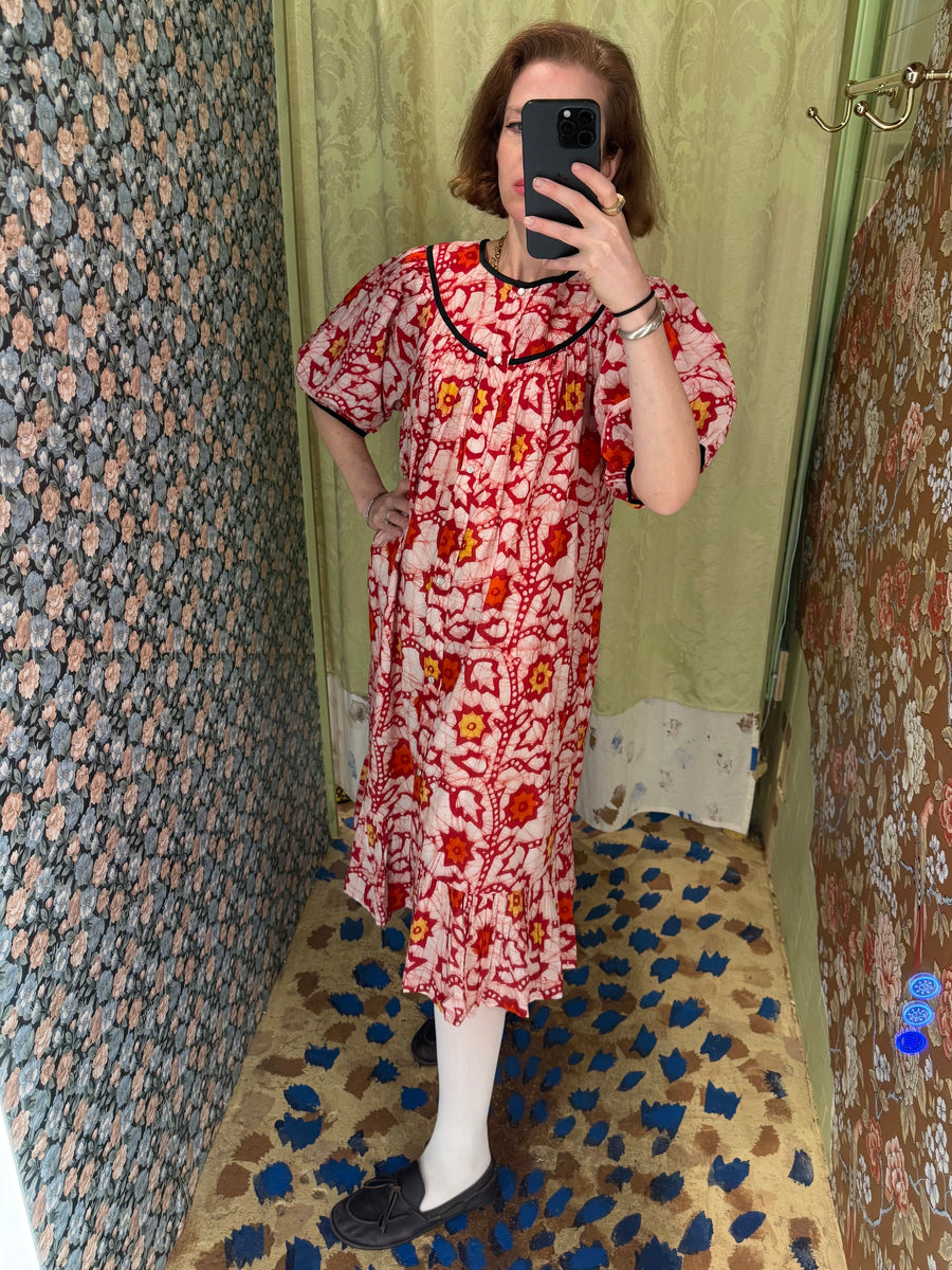 batsheva red dress Snap Housedress in Red Batik Floral