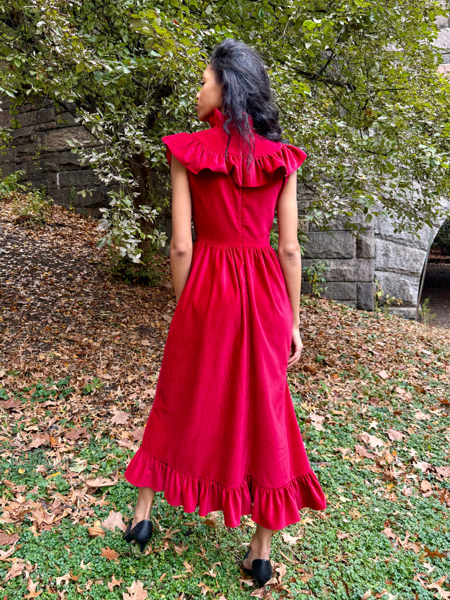 Caroline Dress in Red Velveteen