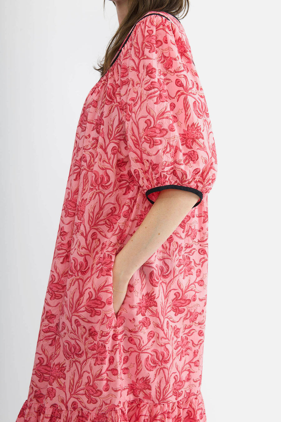 Snap Housedress in Pink Floral Block Print