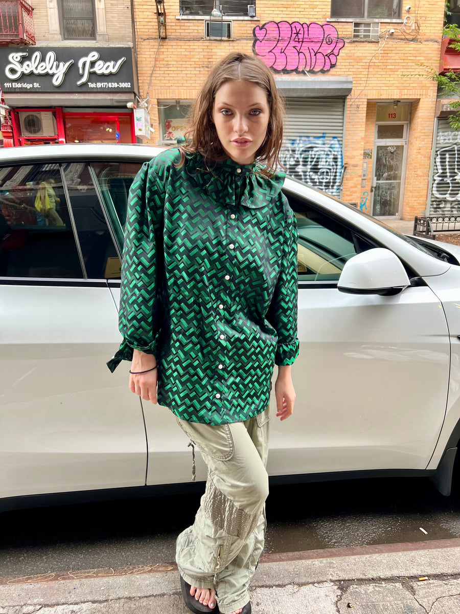 One-of-a-Kind Dita Blouse in Vintage Green Silk