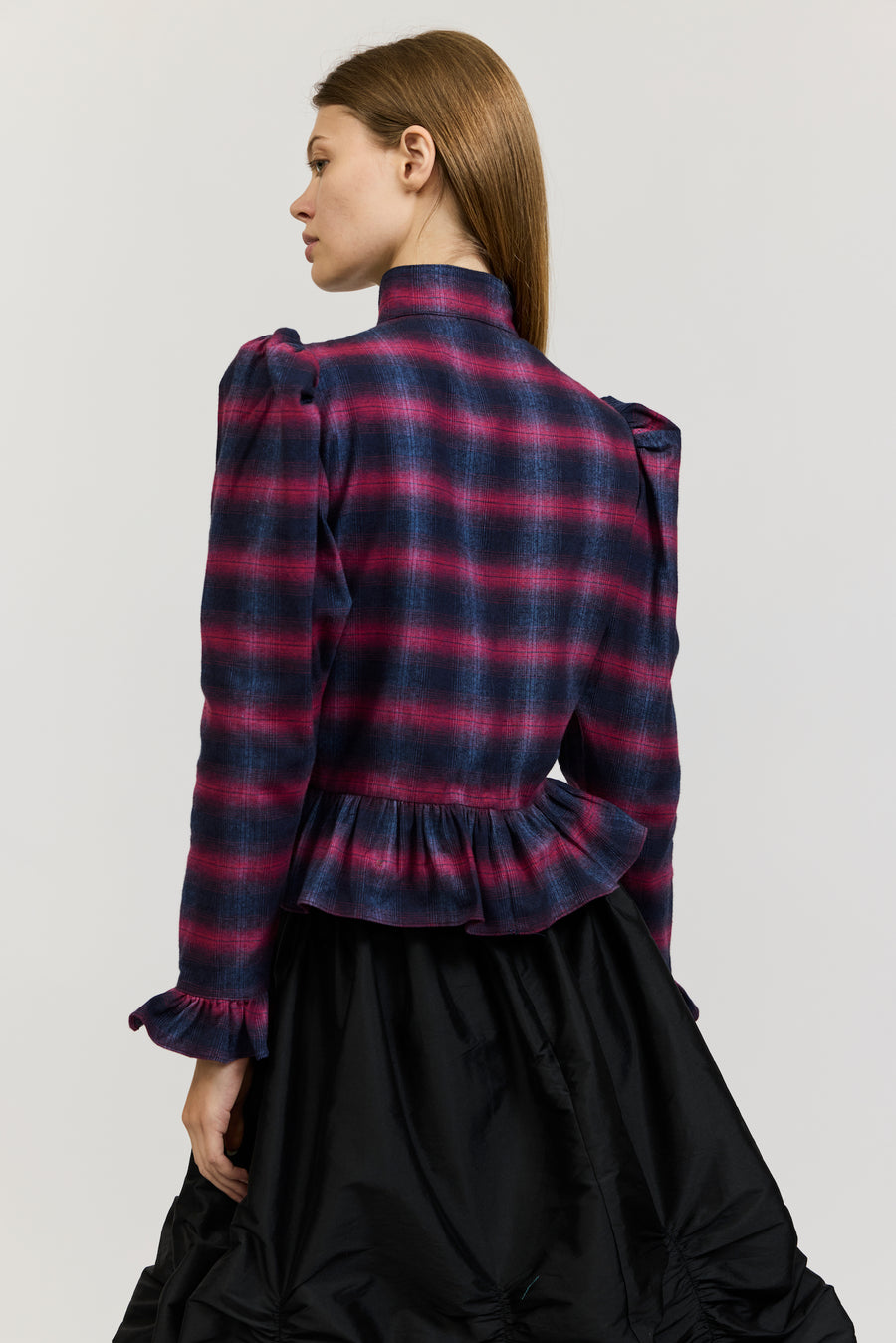 Grace Blouse in Pink and Navy Check Flannel