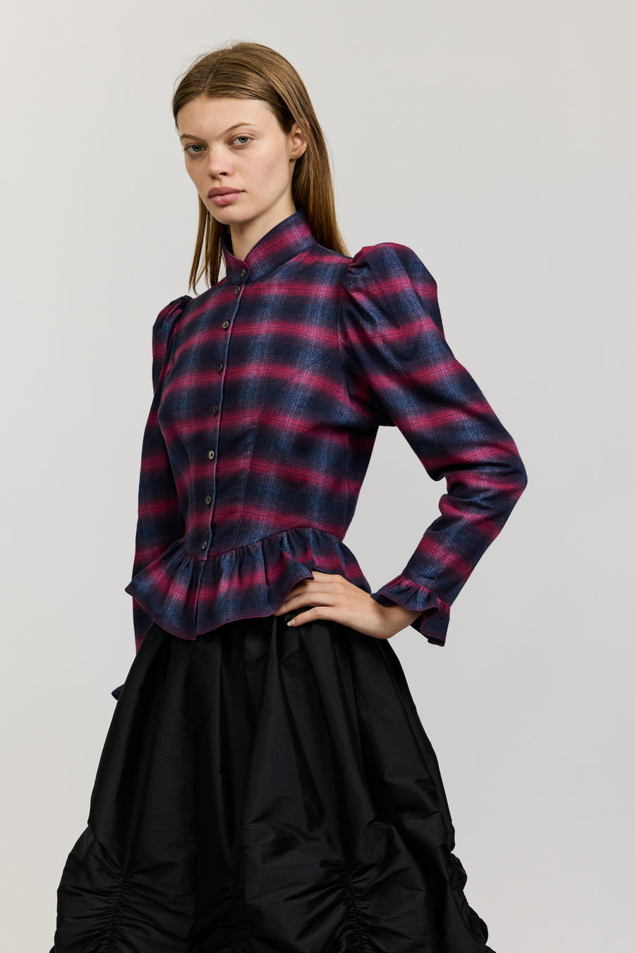 Grace Blouse in Pink and Navy Check Flannel