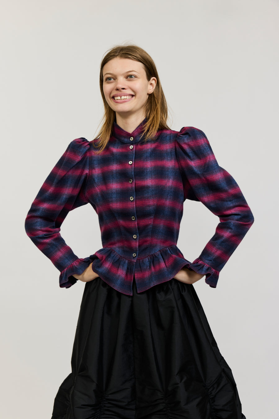 Grace Blouse in Pink and Navy Check Flannel