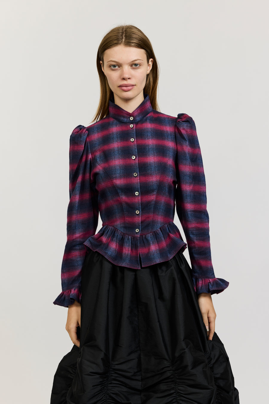 Grace Blouse in Pink and Navy Check Flannel