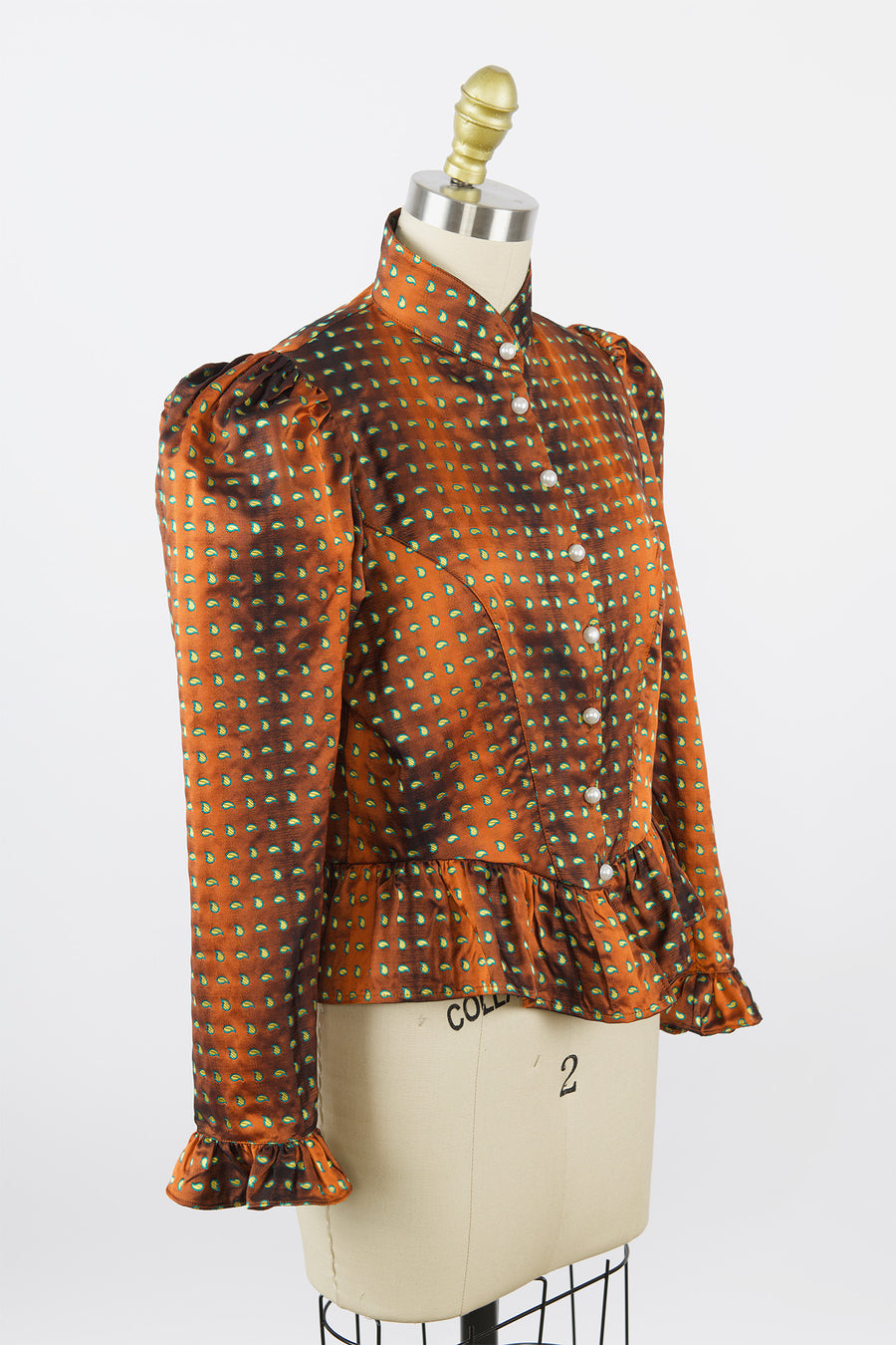 One-Of-A-Kind Grace Blouse in Vintage Copper Silk Paisley