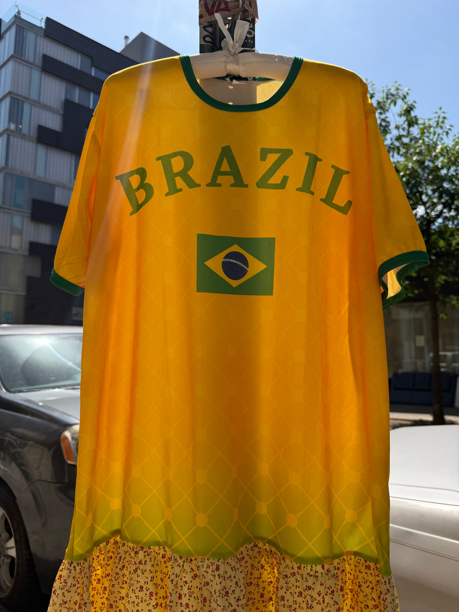 brazil jersey dress OBSESSED how this #brazil dress came out! Should we make more jersey  dresses?  , @styledbyerinoctavia , #fifaworldcup #worldcup  #upcycledfashion #beforeandafter