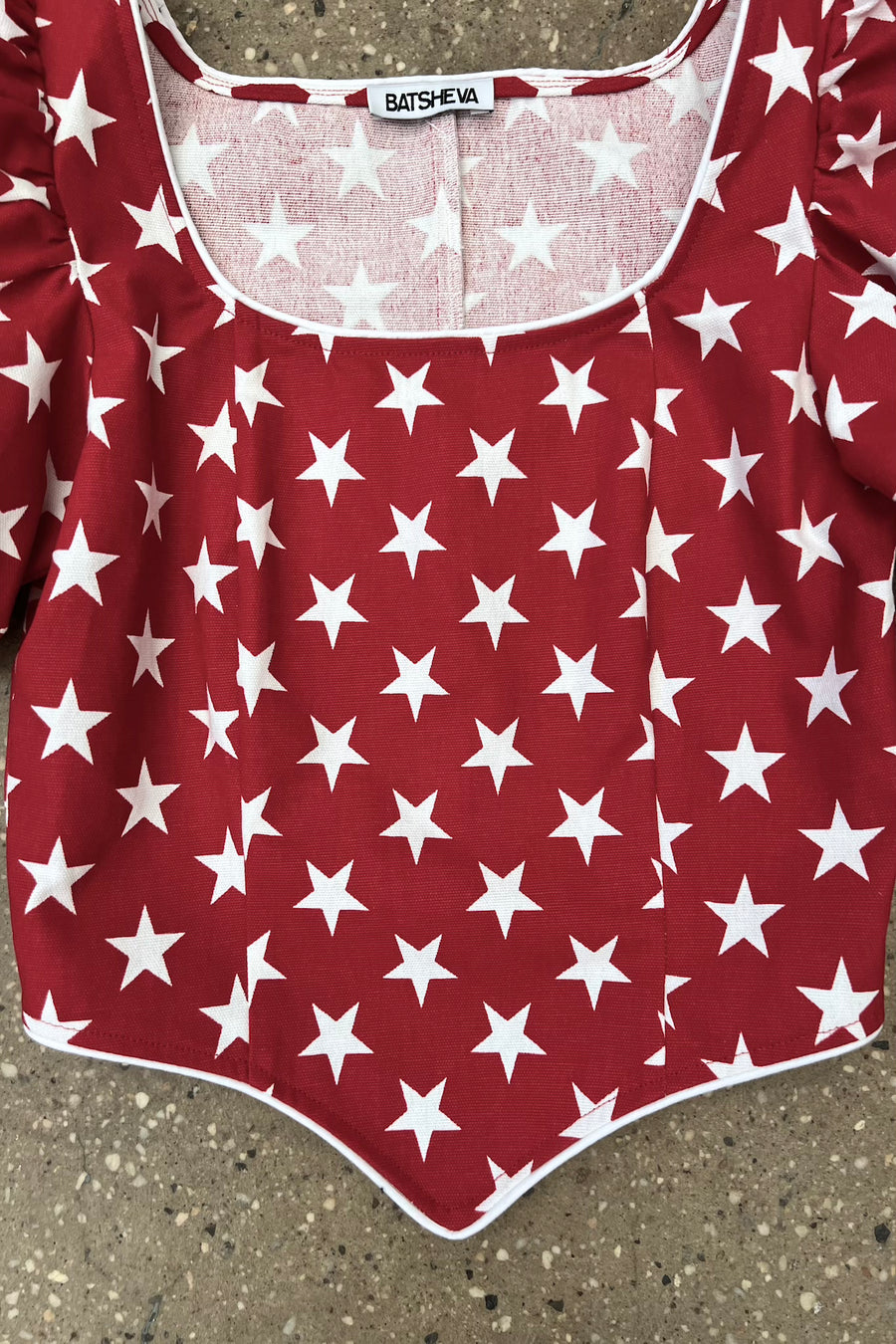 BATSHEVA - Short Sleeve Dirndl Top in Red and White Stars