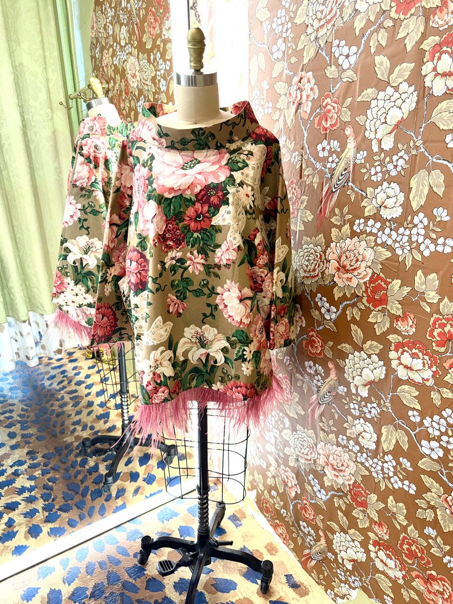 Abigail Coatdress in Rose and Bow Upholstery with Ostrich Feathers