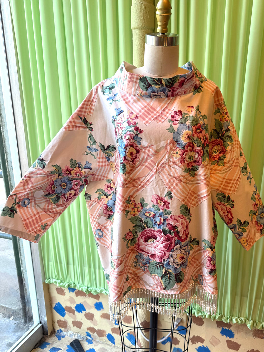 Abigail Coatdress in Trompe L'Oeil Upholstery with Beaded Trim