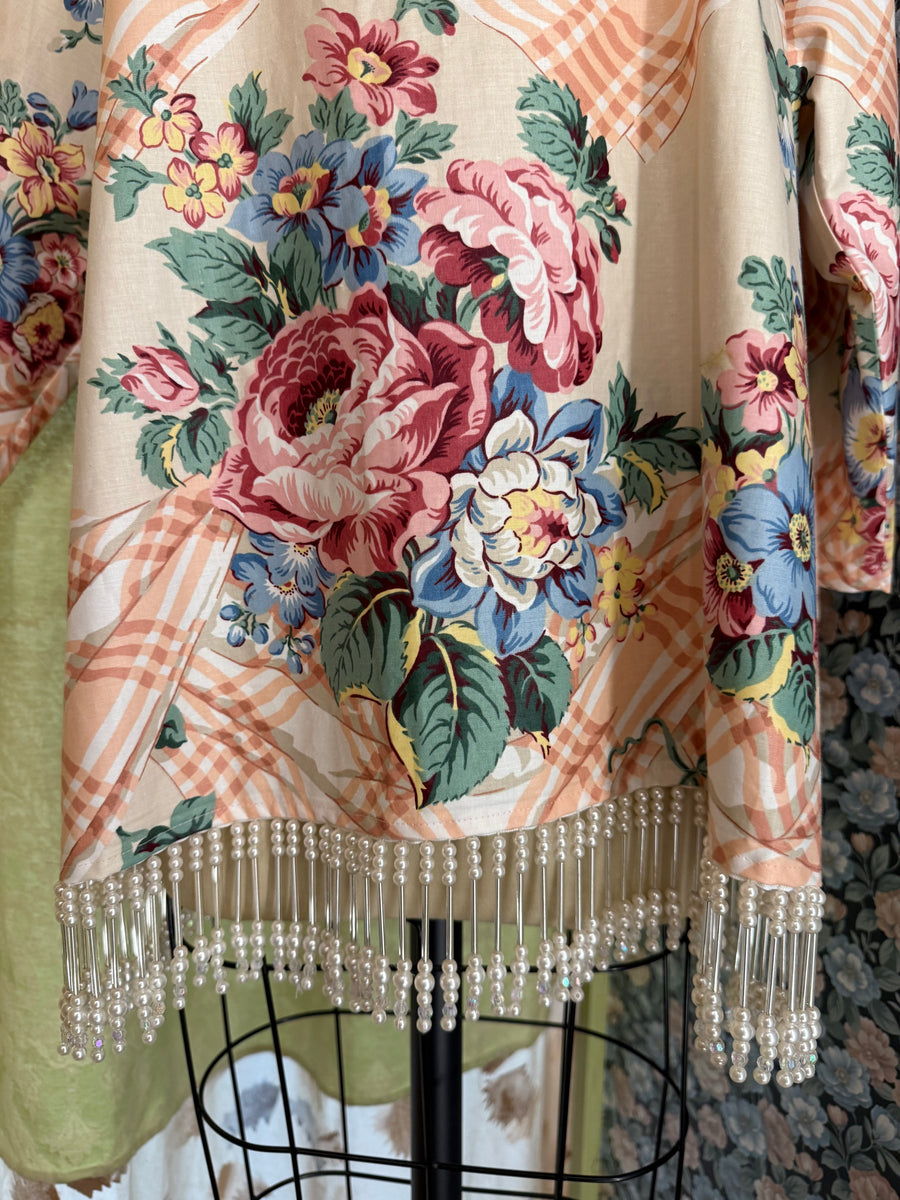 Abigail Coatdress in Trompe L'Oeil Upholstery with Beaded Trim