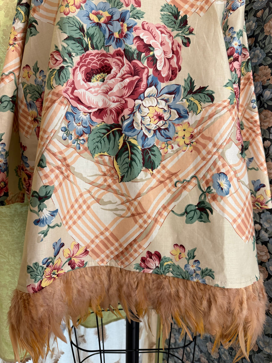 Abigail Coatdress in Trompe L'Oeil Upholstery with Pink Feathers