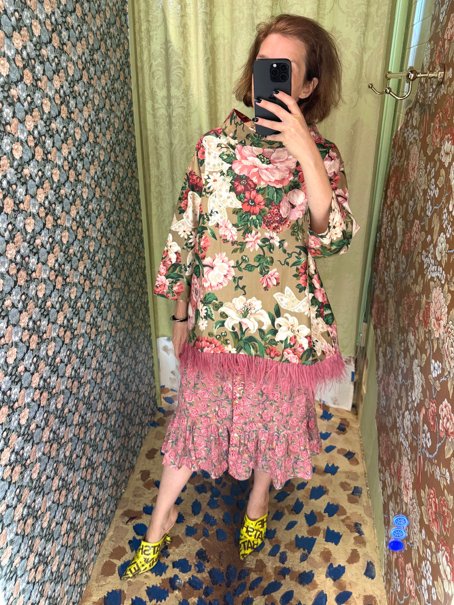 Abigail Coatdress in Rose and Bow Upholstery with Ostrich Feathers