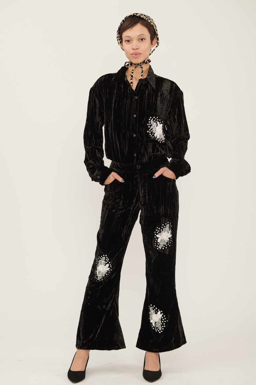 Lawyer Pant in Black Crushed Velvet