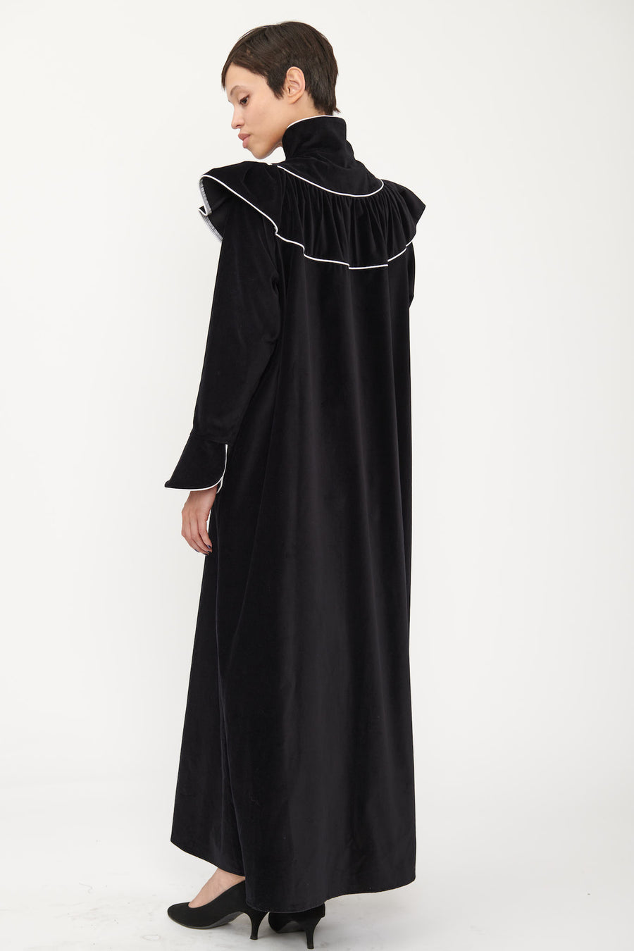 Long Racquel Dress in Black Velveteen