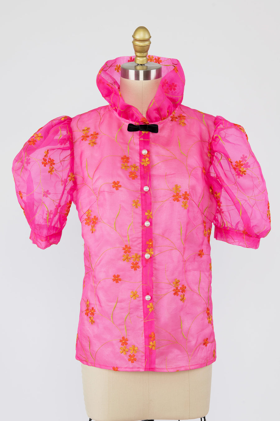 Lou Blouse in Hot Pink Silk Organza