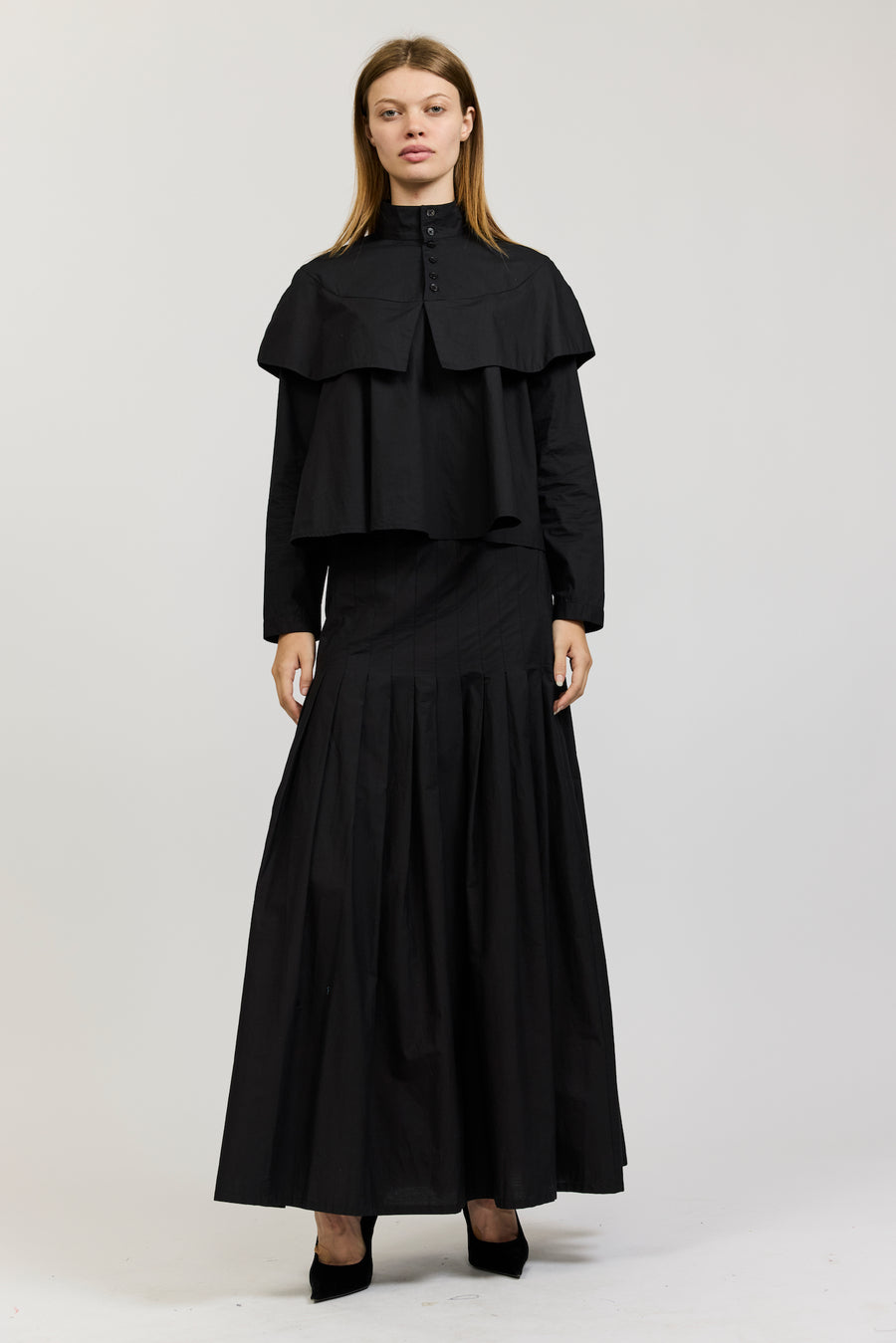 Cyn Skirt in Black Cotton Poplin