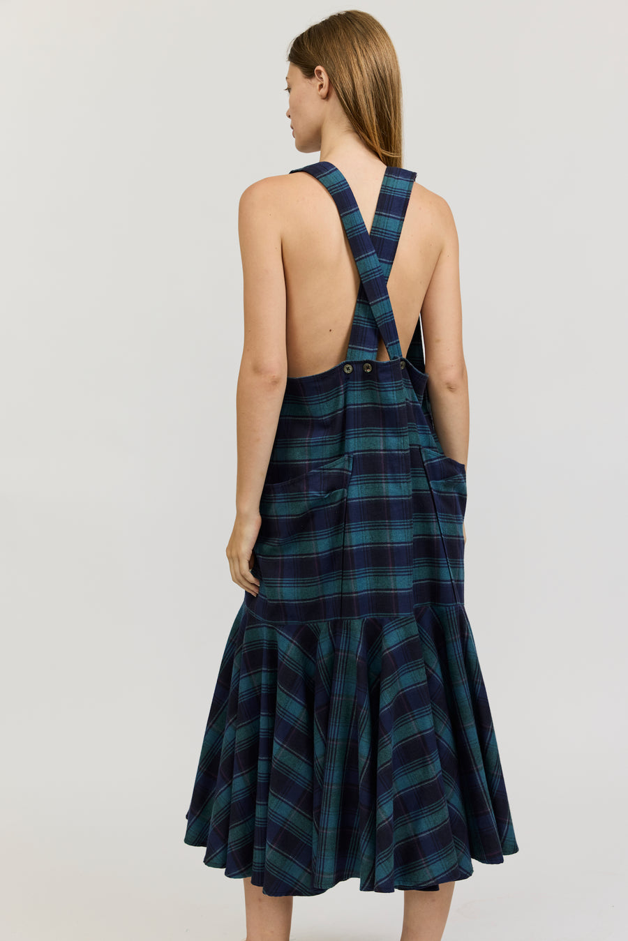 Meredith Dress in Green and Navy Flannel