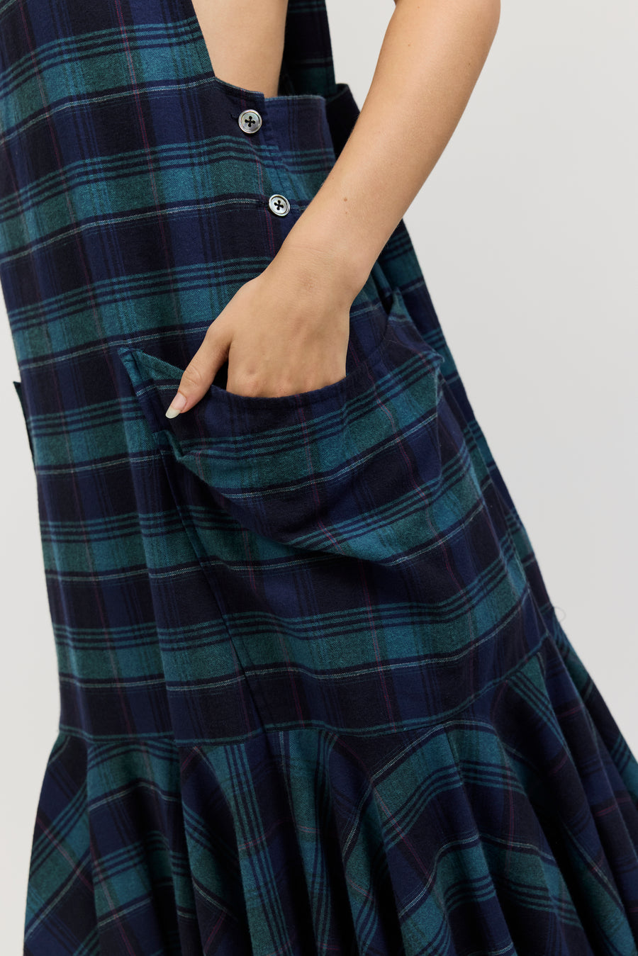 Meredith Dress in Green and Navy Flannel