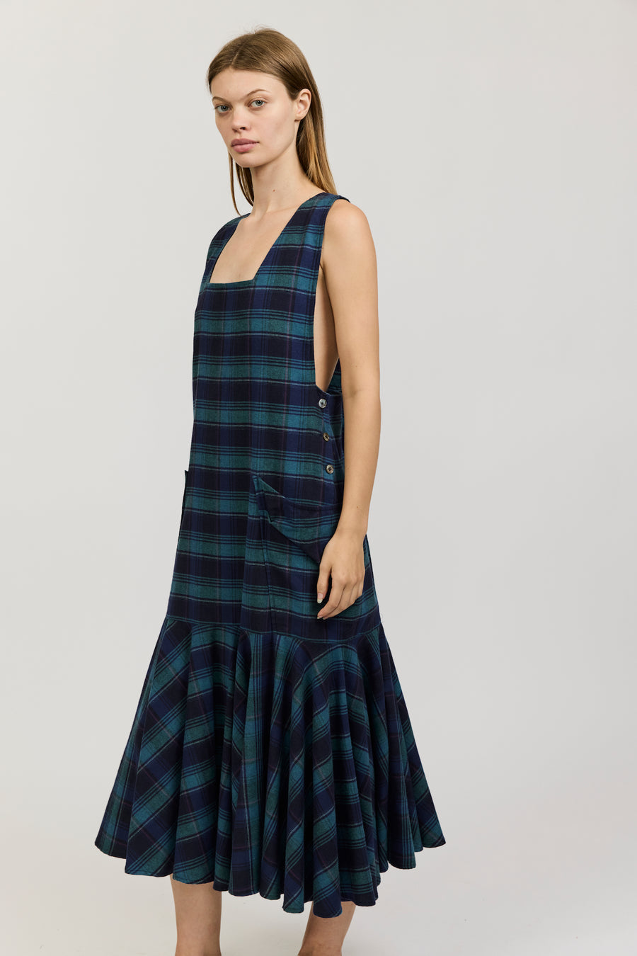 Meredith Dress in Green and Navy Flannel