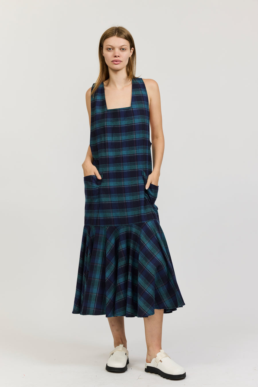 Meredith Dress in Green and Navy Flannel