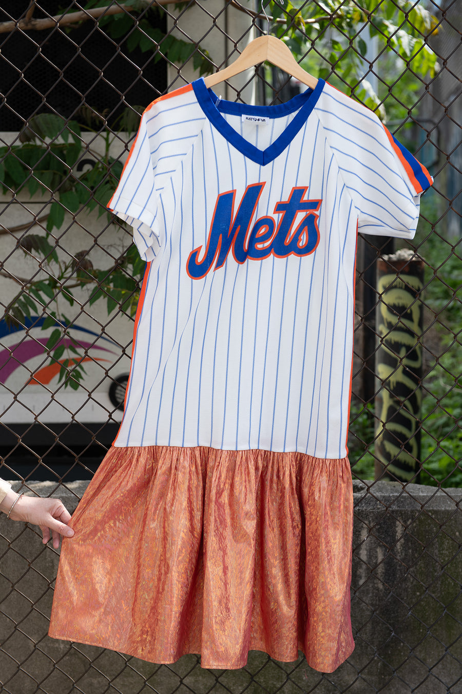 BATSHEVA - One-of-a-Kind Vintage Mets Jersey Lamé Dress