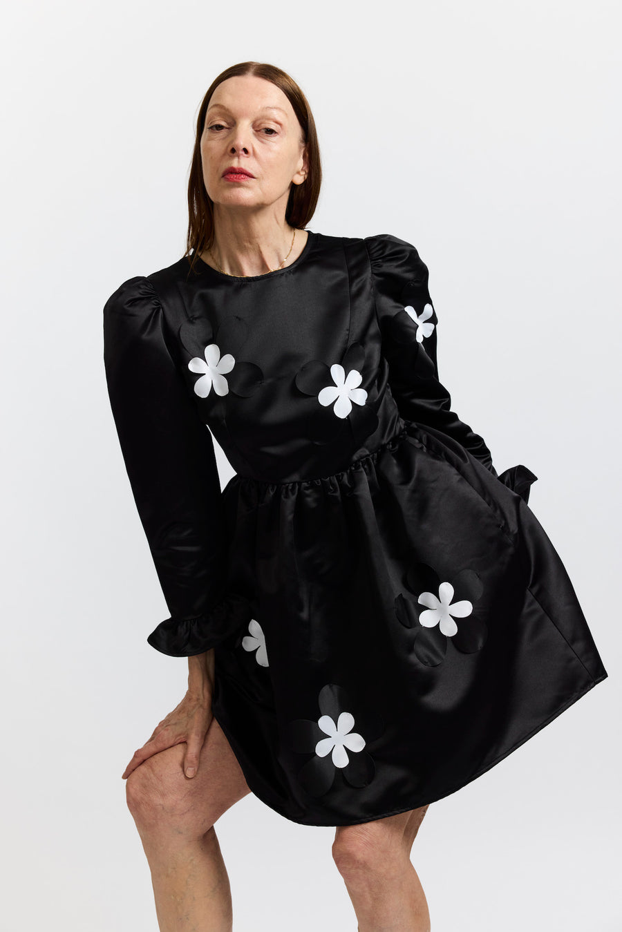 BATSHEVA - Mini Prairie Dress in Black Satin