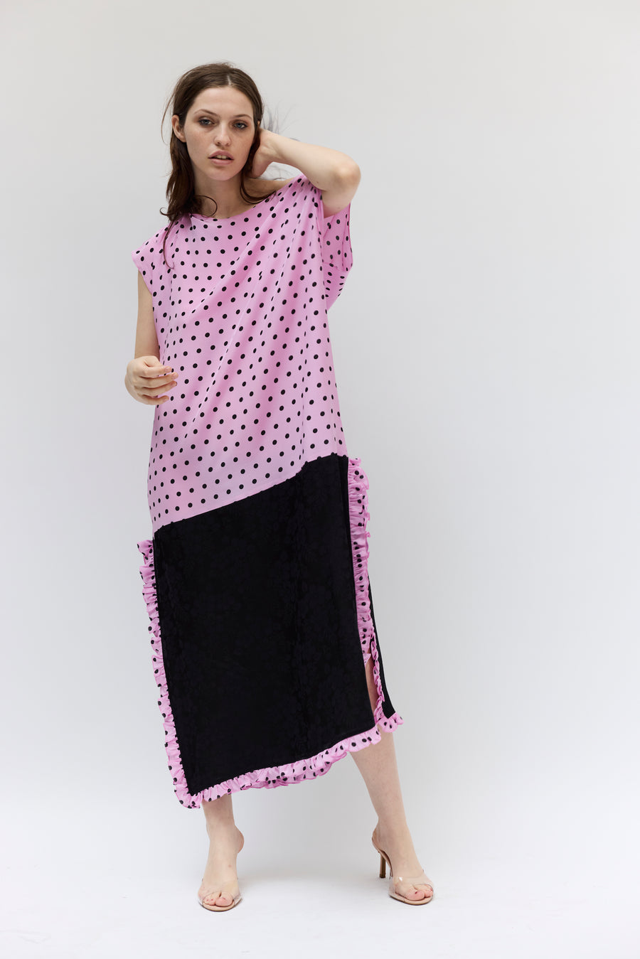 Caftan in Pink and Black Dots