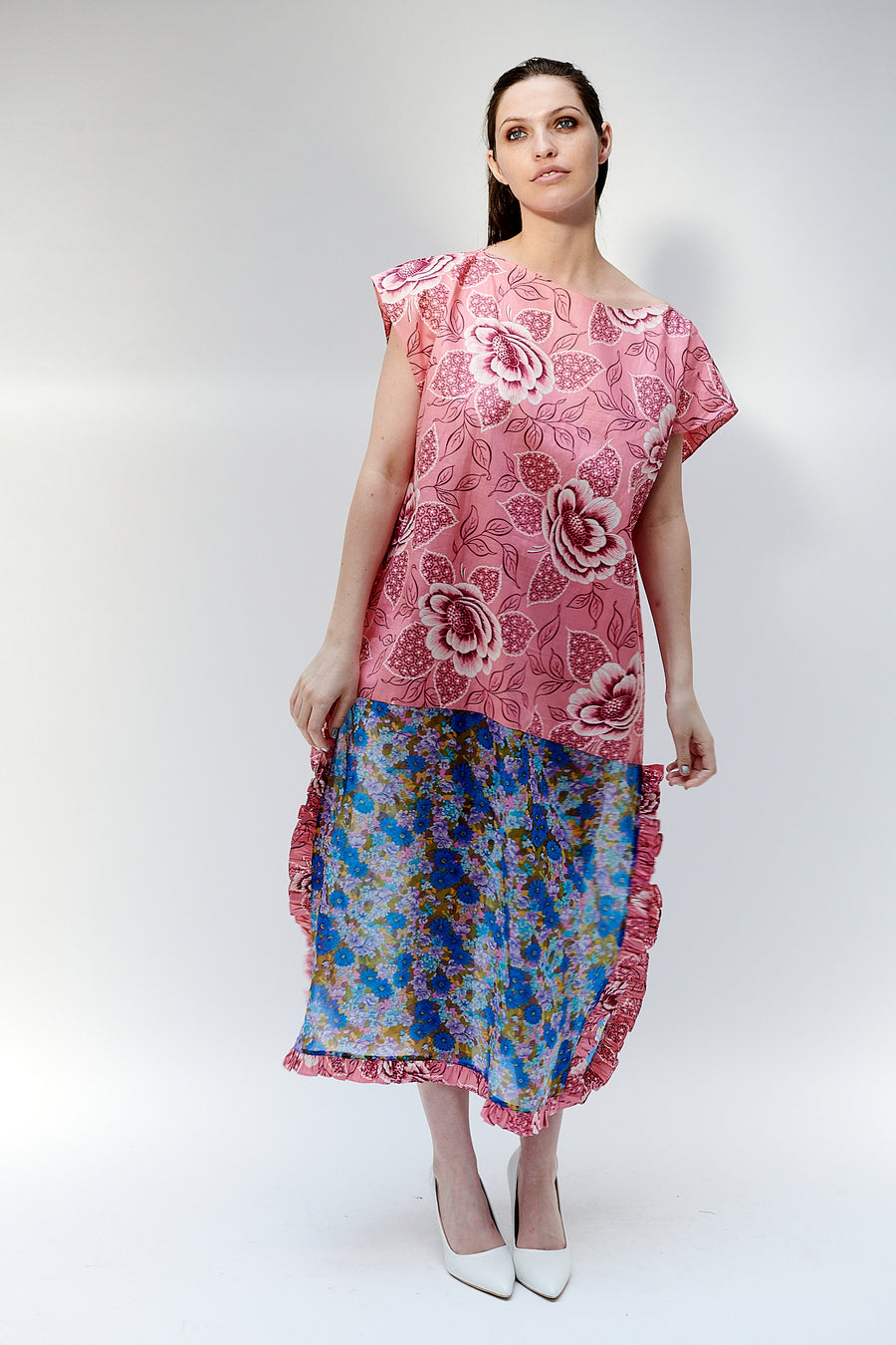 Caftan in Linen Rose and Chiffon Floral