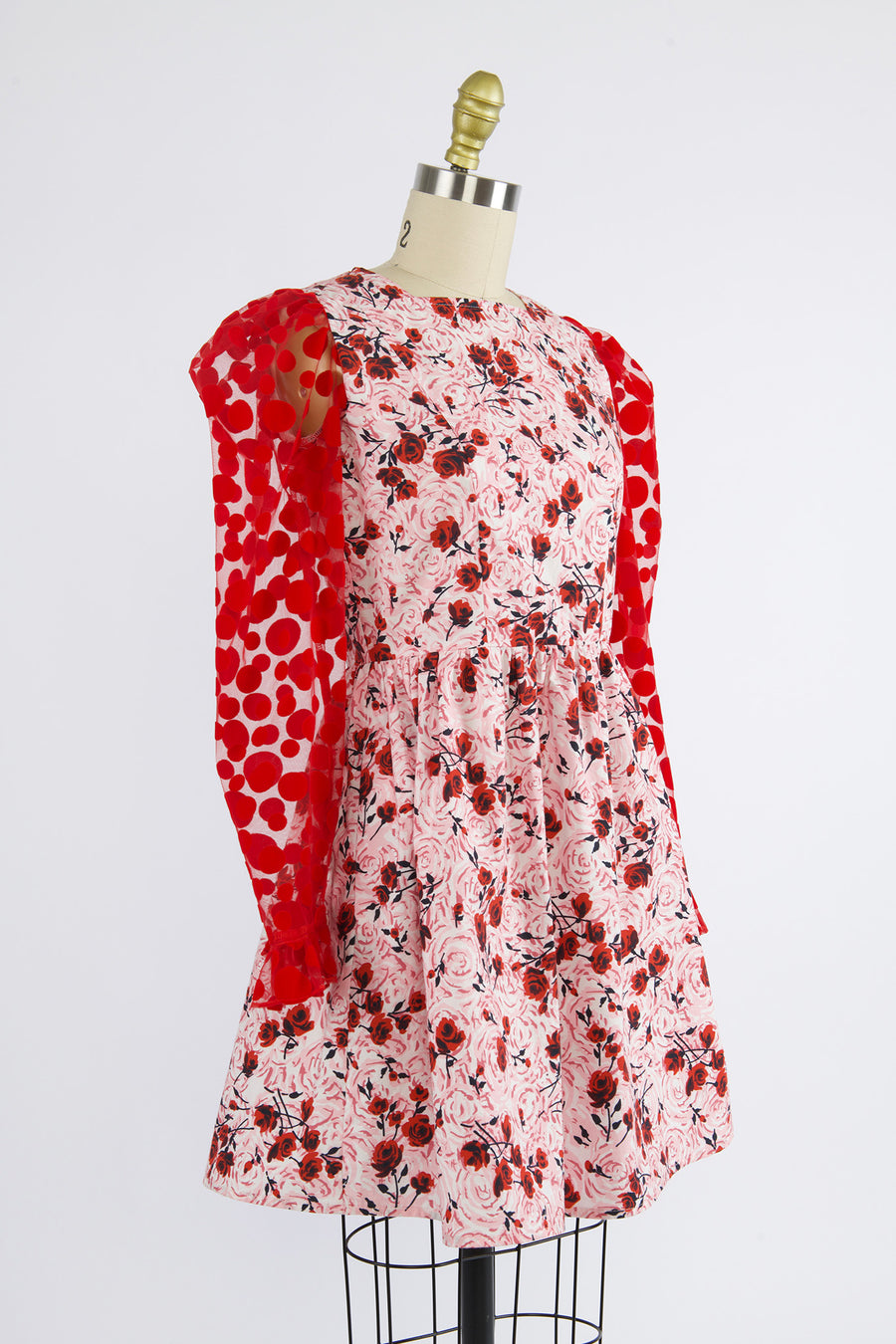 Square Neck Mini Prairie Dress in Roses and Dots