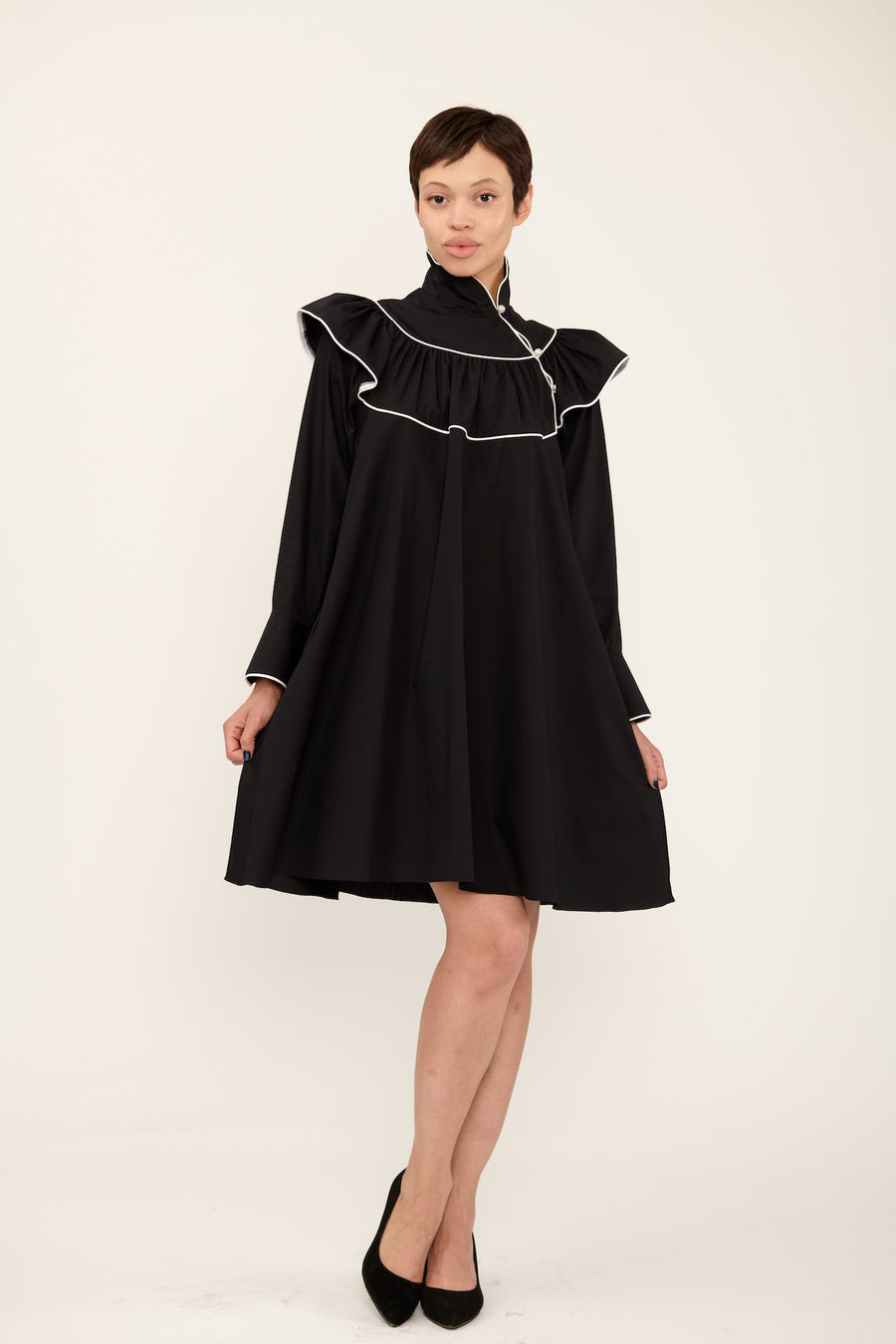 Racquel Dress in Black Cotton Poplin