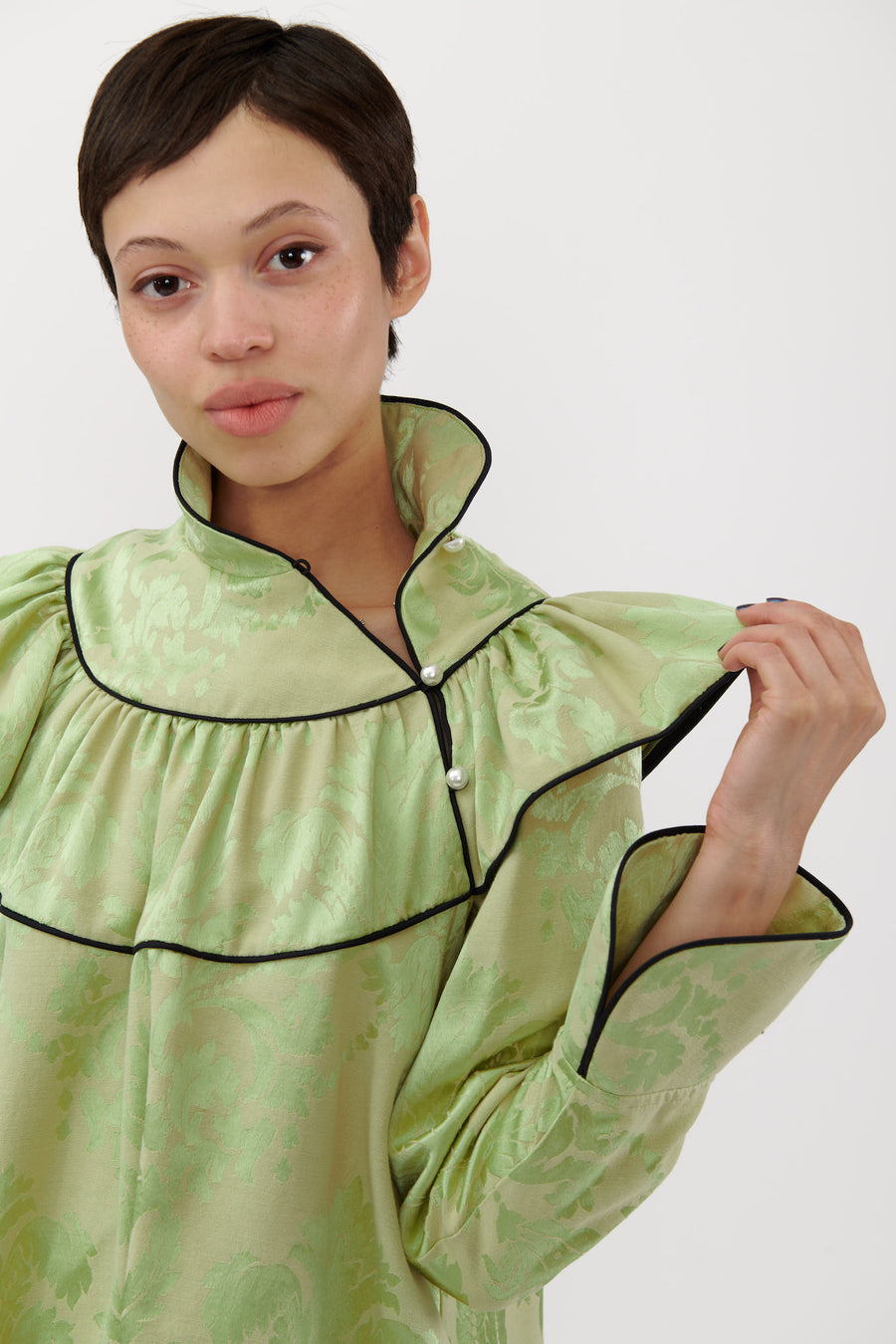 Racquel Dress in Lime Green Jacquard