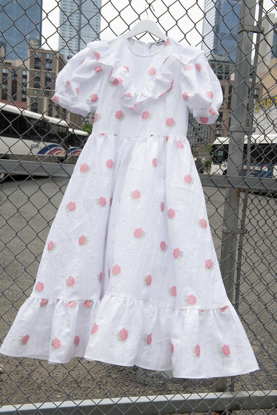 BATSHEVA - One-of-a-Kind Ruffle May Dress in Pink Floral Jacquard