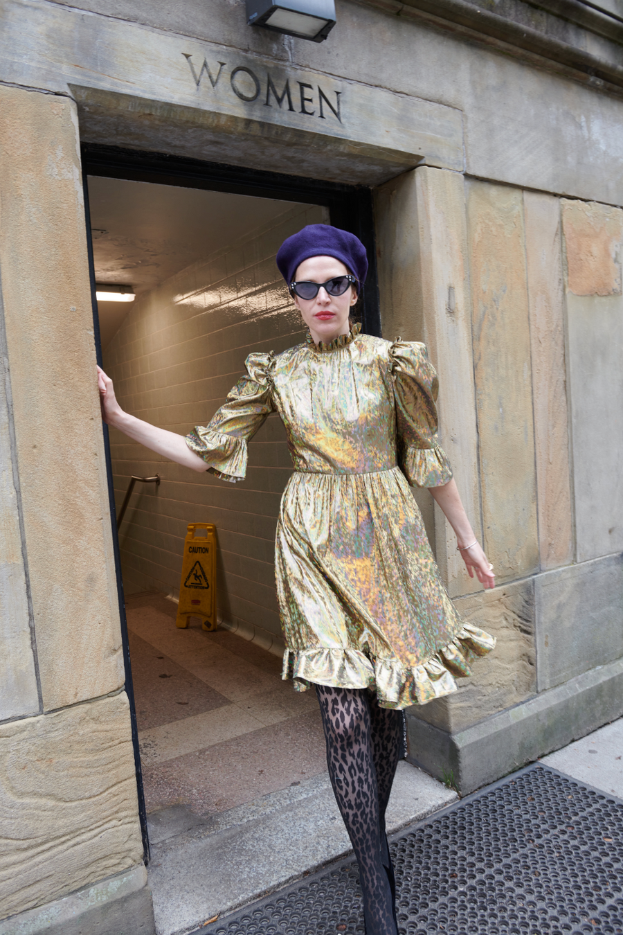 Spring Prairie Dress in Gold Holographic Lam BATSHEVA Spring Prairie Dress in Gold Holographic Lam BATSHEVA