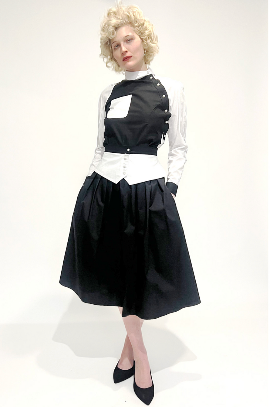 Landa Skirt in Black and White Poplin