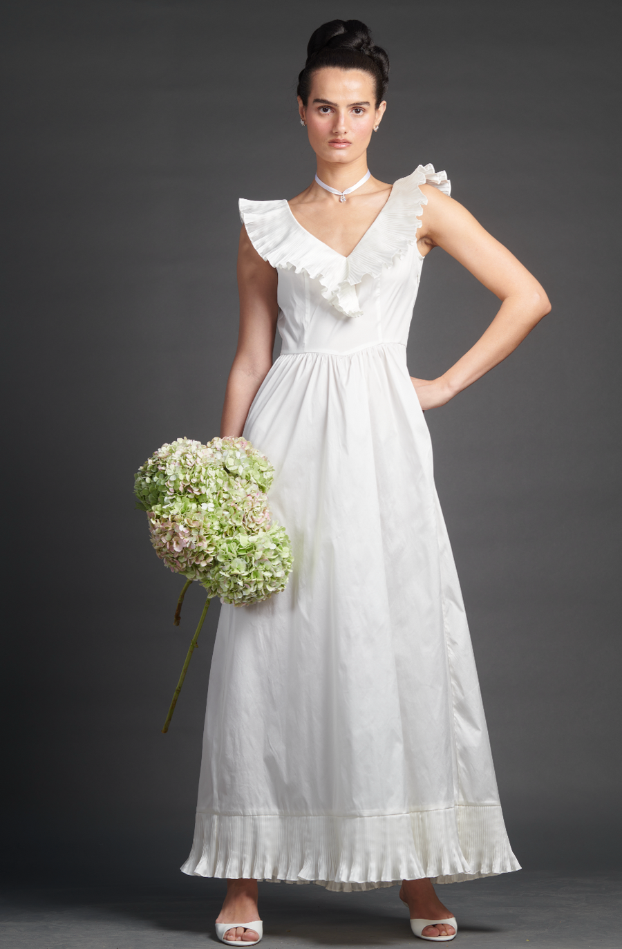 pleated taffeta wedding dress Off-The-Shoulder Taffeta Princess Wedding Dress White / FR 48